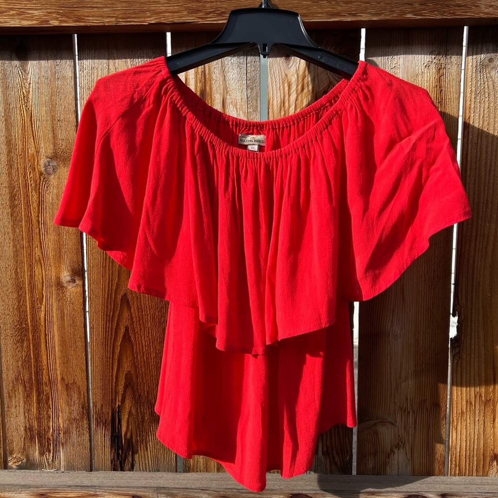 Red Anthropologie Blouse
